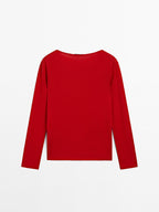 Wool blend boat neck sweater