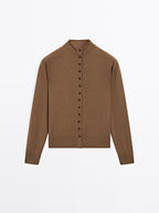 Knit cardigan with mock turtleneck