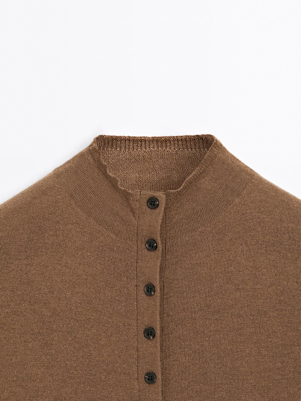 Knit cardigan with mock turtleneck