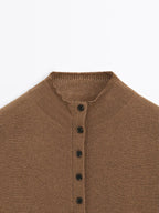 Knit cardigan with mock turtleneck