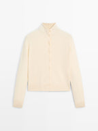 100% wool high neck knit cardigan