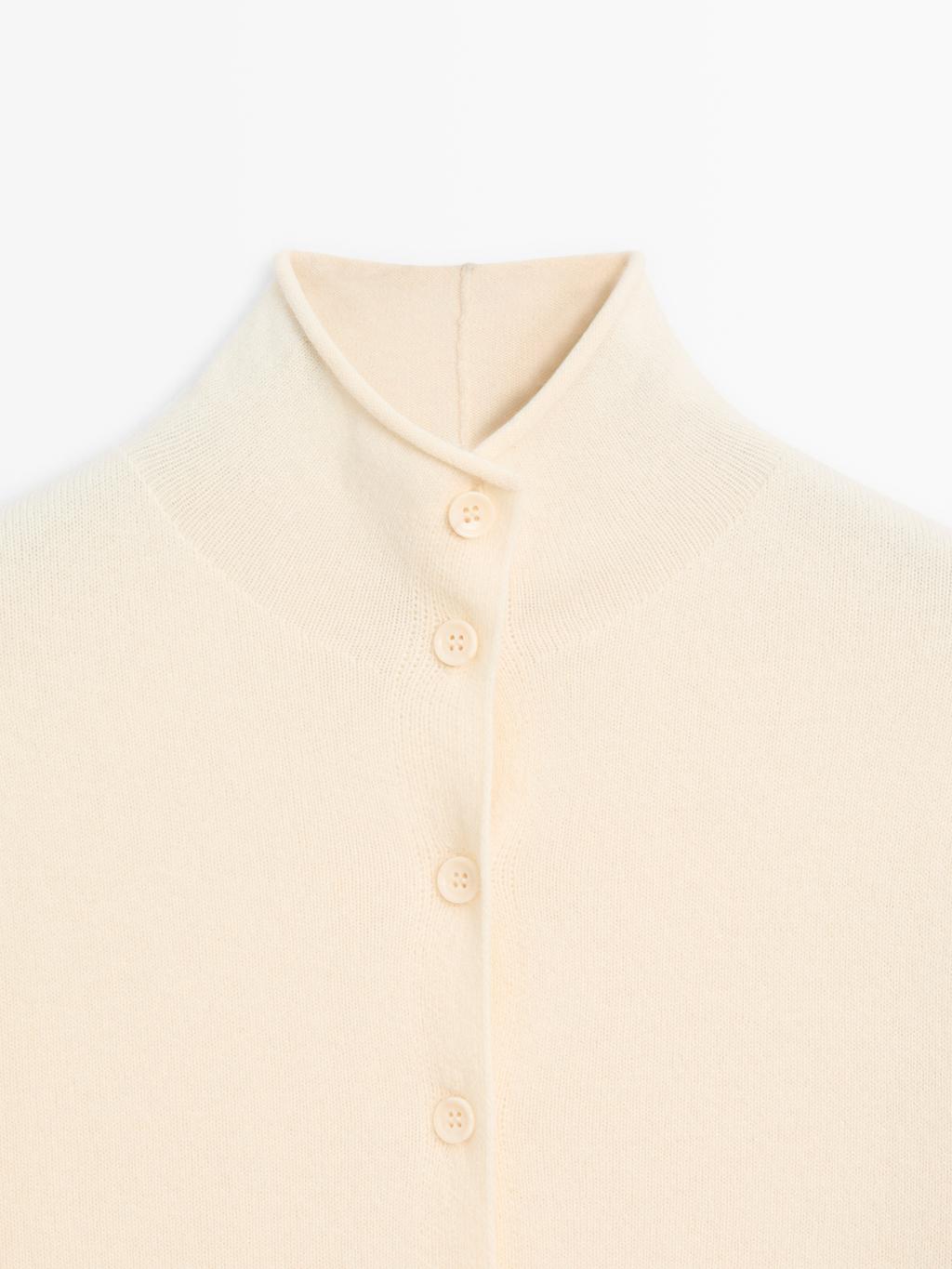 100% wool high neck knit cardigan