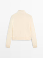 100% wool high neck knit cardigan