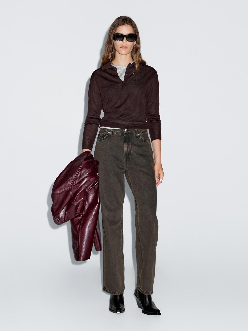 100% wool knit polo sweater