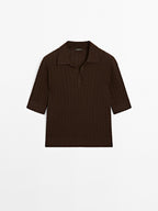 Wool blend cable-knit polo shirt