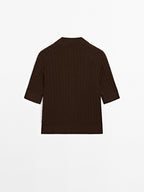 Wool blend cable-knit polo shirt