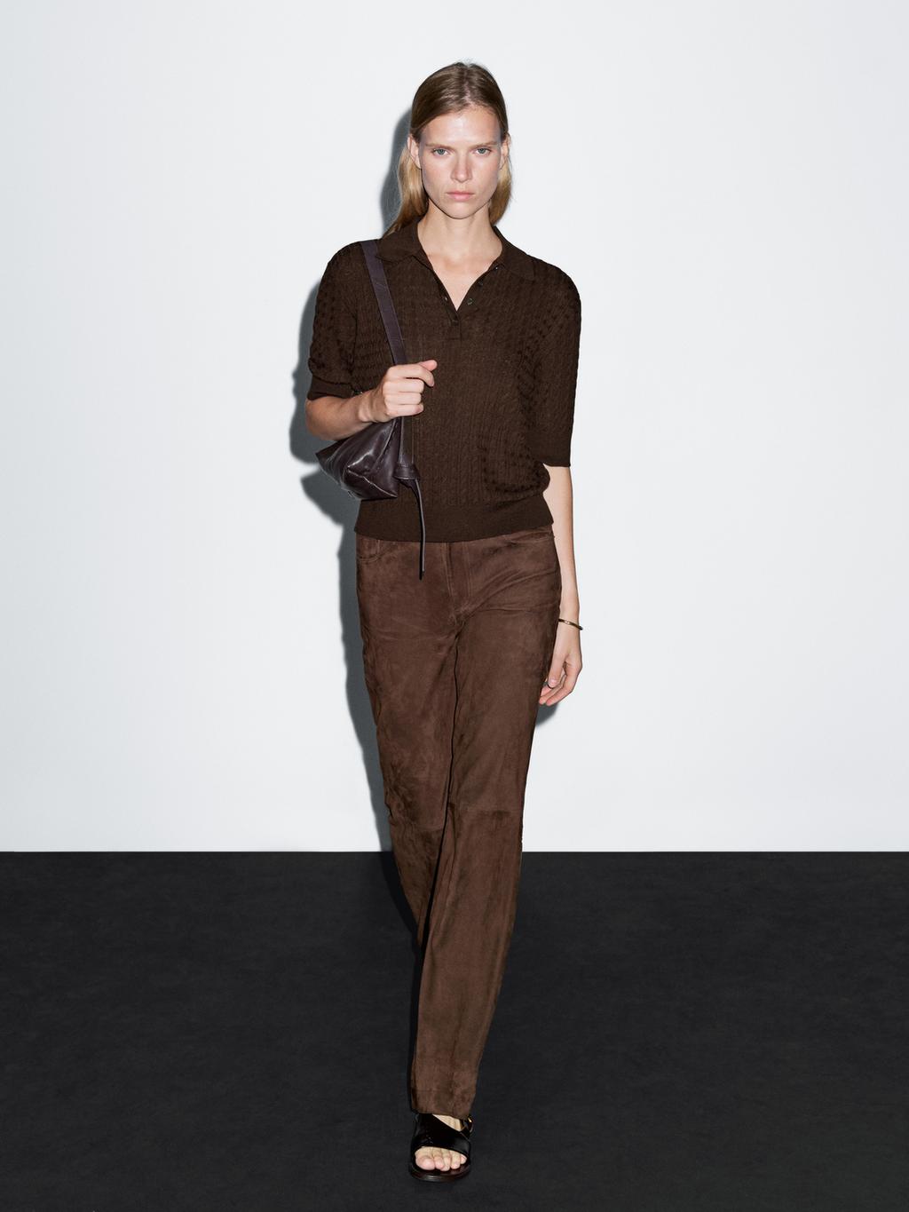 Wool blend cable-knit polo shirt