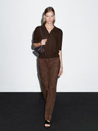 Wool blend cable-knit polo shirt