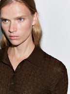 Wool blend cable-knit polo shirt