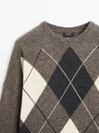 Oversize knit 100% wool argyle sweater