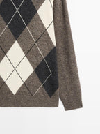 Oversize knit 100% wool argyle sweater