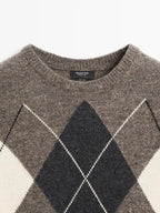 Oversize knit 100% wool argyle sweater