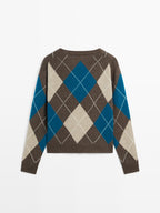 Wool blend argyle knit sweater