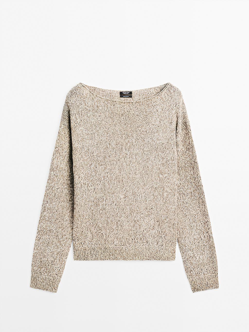 Mouline boat neck knit sweater