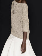 Mouline boat neck knit sweater