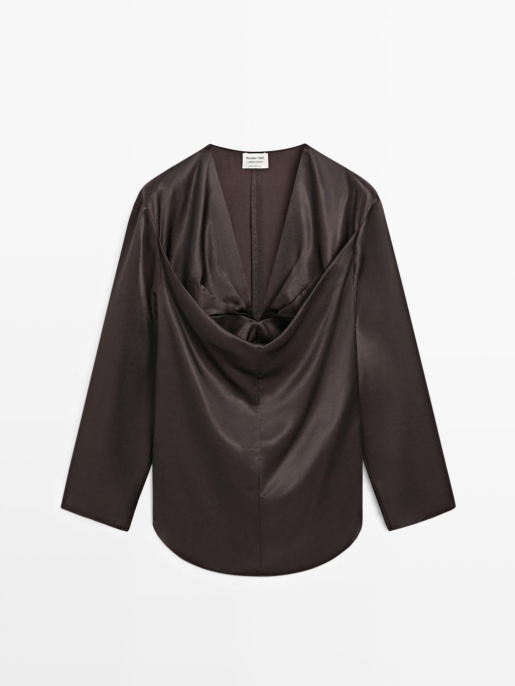 Satin blouse with neckline detail - LIMITED