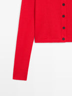 Knit wool and linen cardigan with mock turtleneck