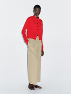 Knit wool and linen cardigan with mock turtleneck