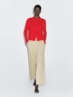 Knit wool and linen cardigan with mock turtleneck