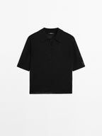 Open knit sweater with polo collar