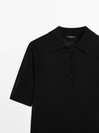 Open knit sweater with polo collar