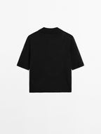 Open knit sweater with polo collar