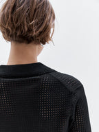 Open knit sweater with polo collar