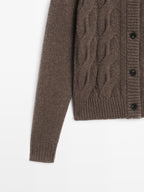 Wool blend cable-knit cardigan