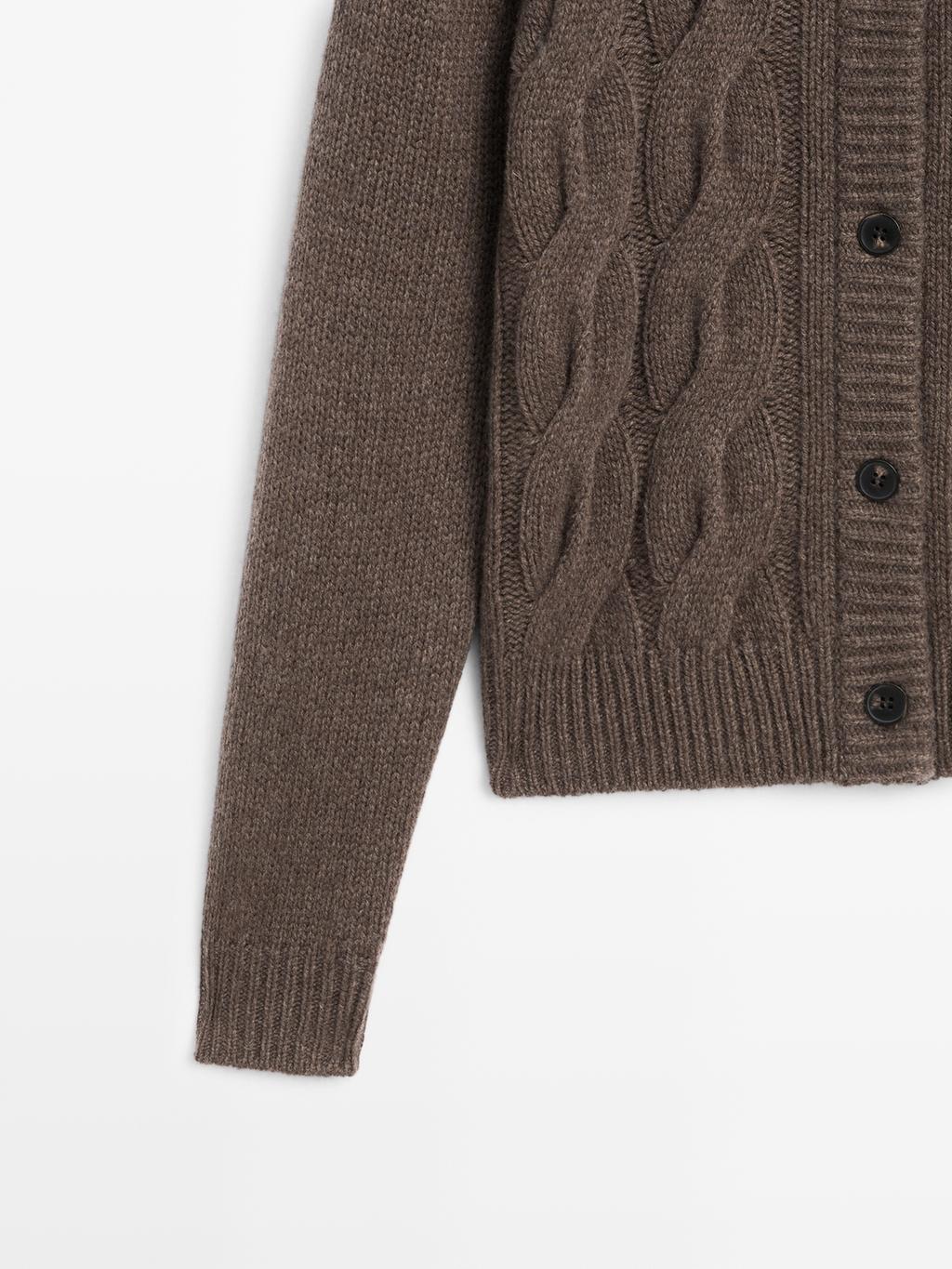 Wool blend cable-knit cardigan