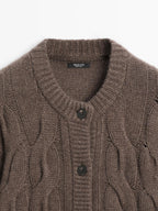 Wool blend cable-knit cardigan