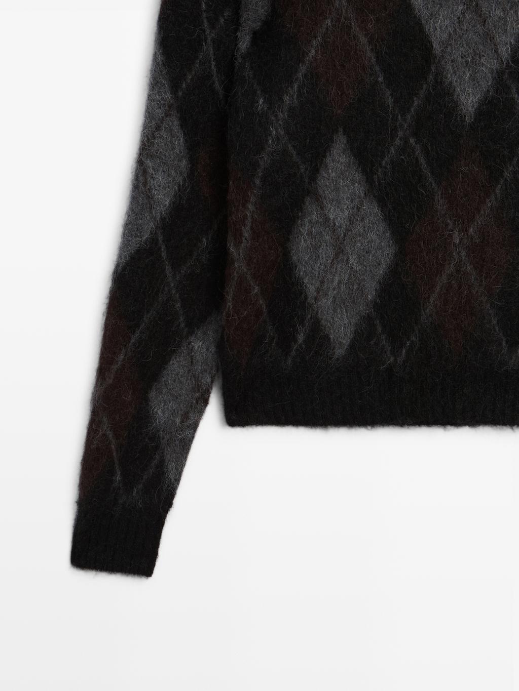 Argyle knit wool and alpaca sweater