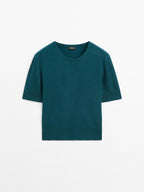 Knit wool blend sweater with short sleeves