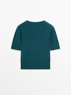 Knit wool blend sweater with short sleeves