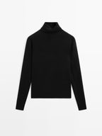 Wool blend knit sweater with high neck