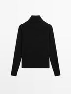 Wool blend knit sweater with high neck