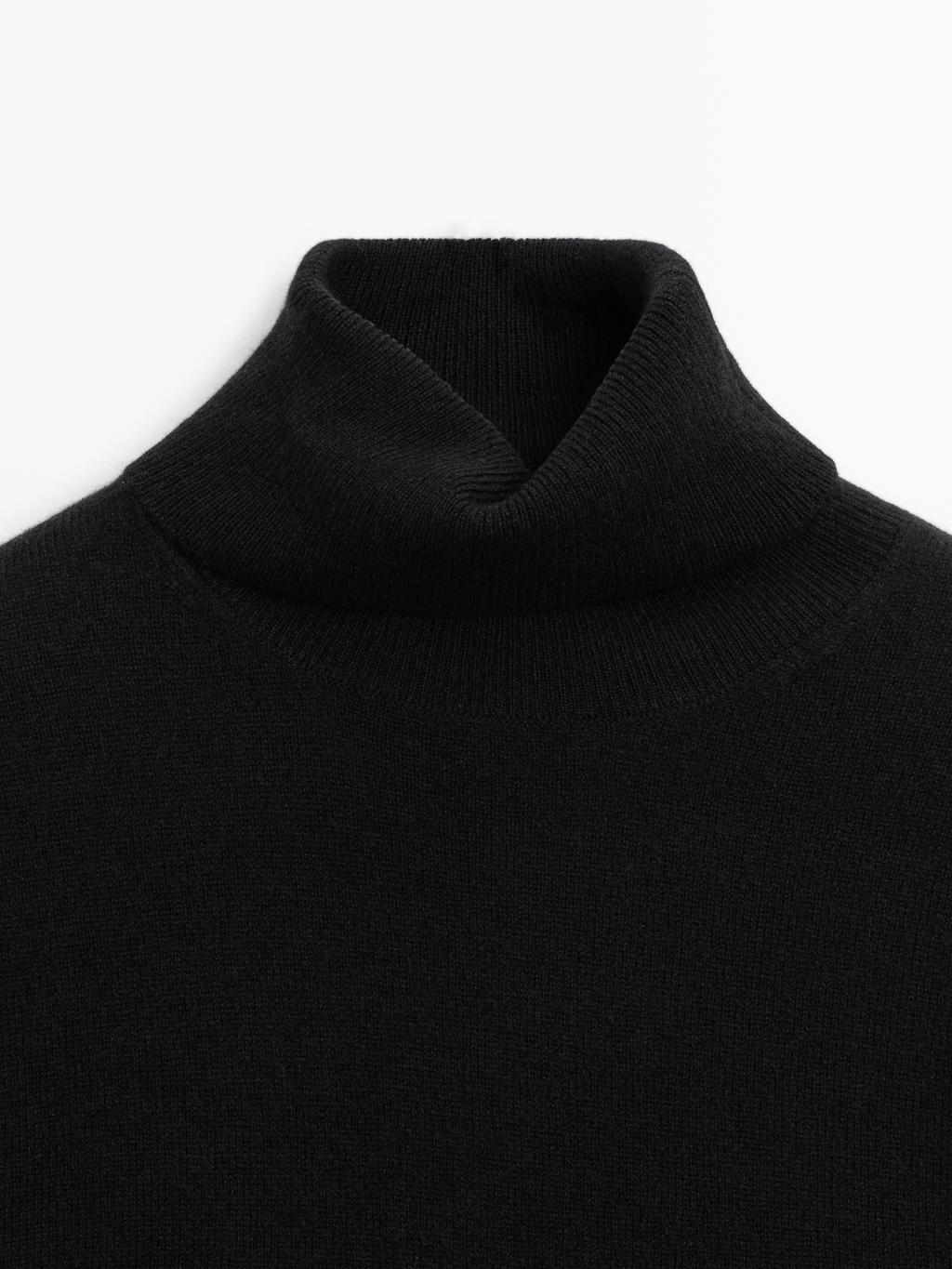 Wool blend knit sweater with high neck