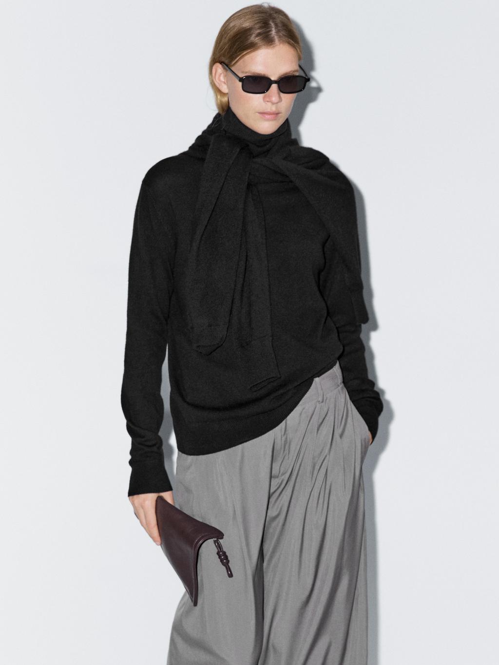 Wool blend knit sweater with high neck