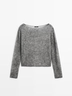 Short knit alpaca and wool sweater