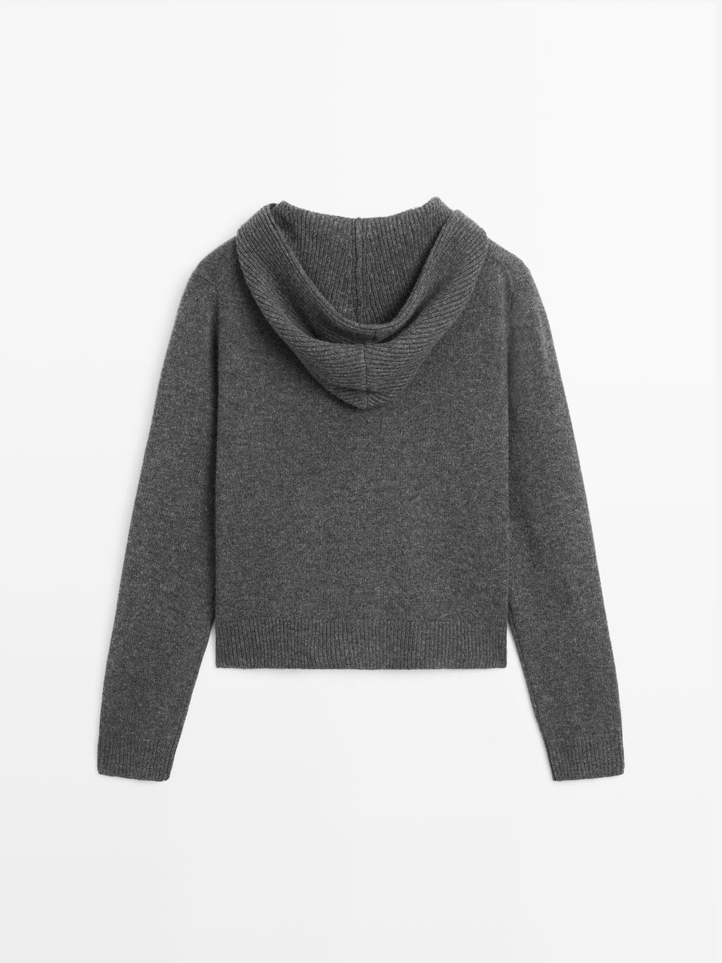 Knit 100% wool cardigan with hood