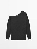 Wool blend knit sweater with asymmetric neckline