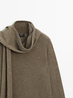 100% wool knit sweater with scarf and pocket