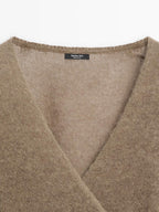 Alpaca blend crossover knit cardigan with tie