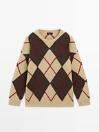 Knit wool blend sweater with argyle detail