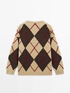 Knit wool blend sweater with argyle detail
