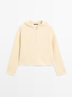 Knit wool blend sweater with hood detail