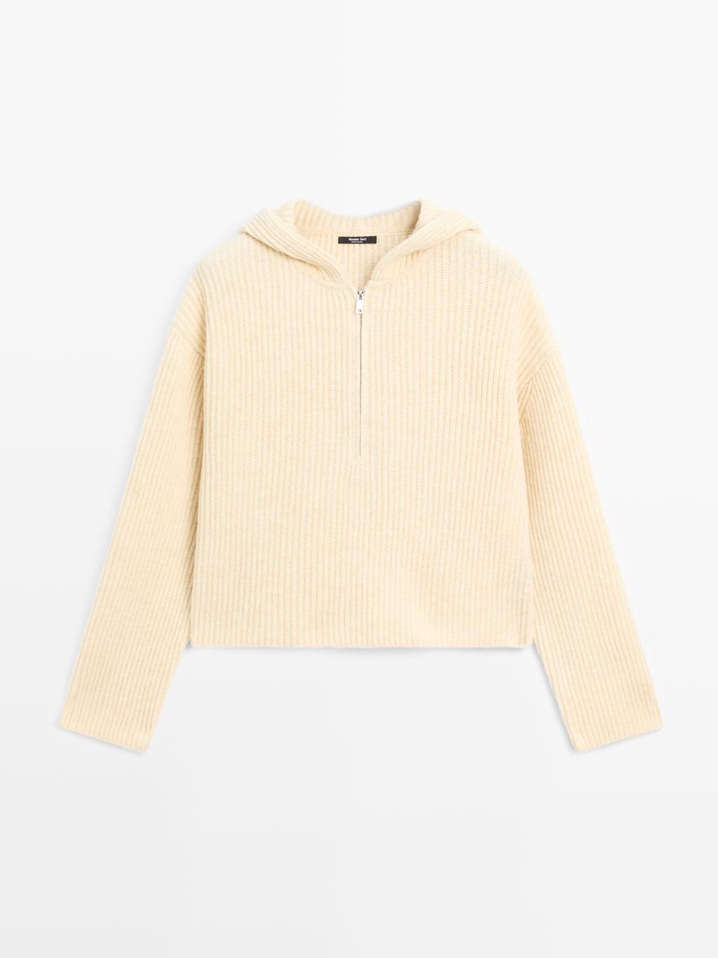 Knit wool blend sweater with hood detail