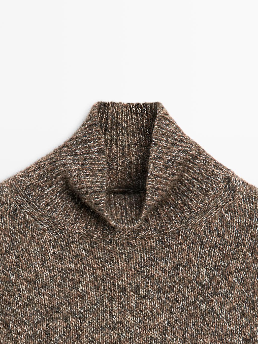 Mouline knit alpaca and wool blend turtleneck sweater