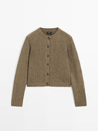 100% wool raglan sleeve knit cardigan