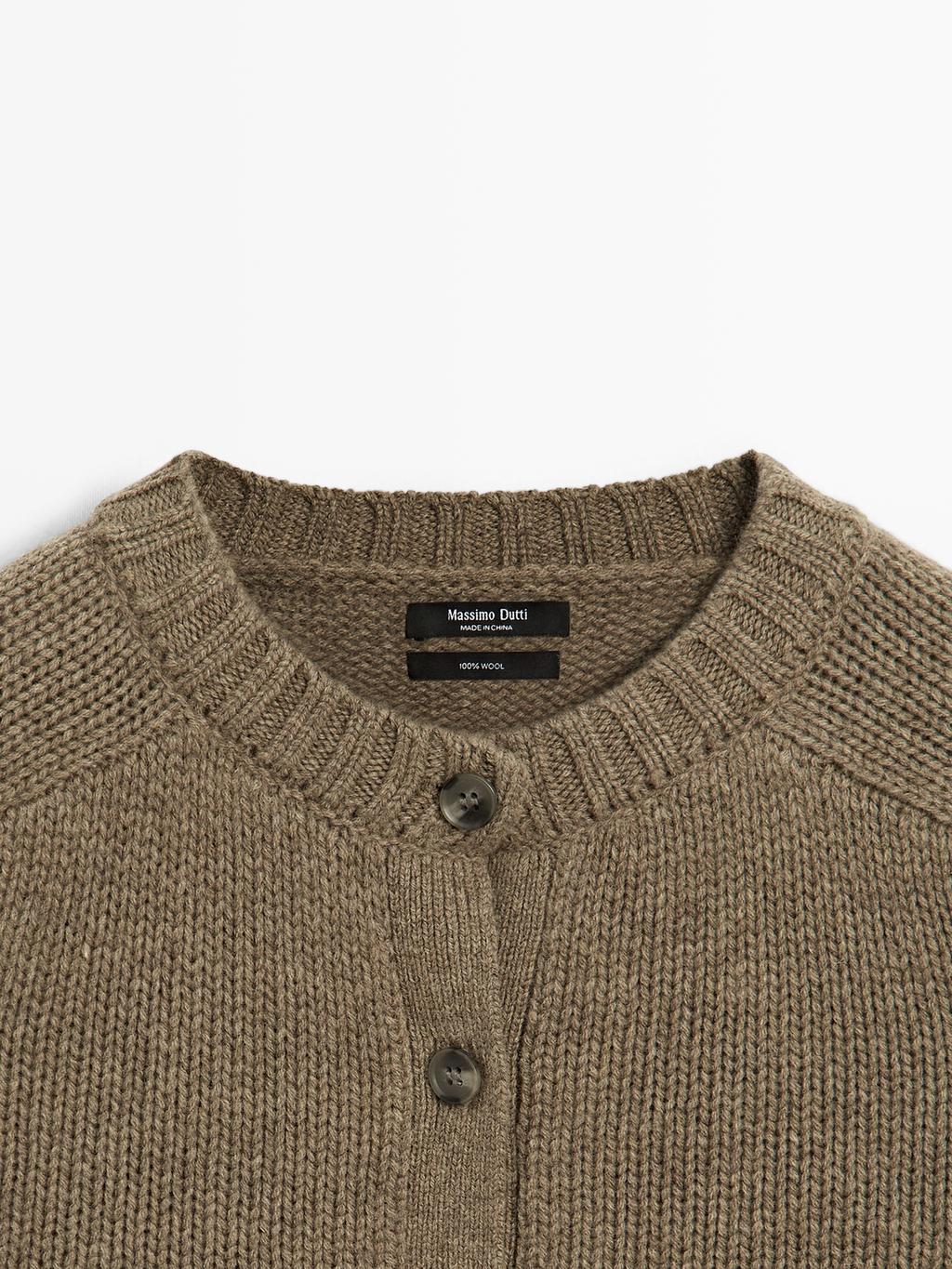 100% wool raglan sleeve knit cardigan