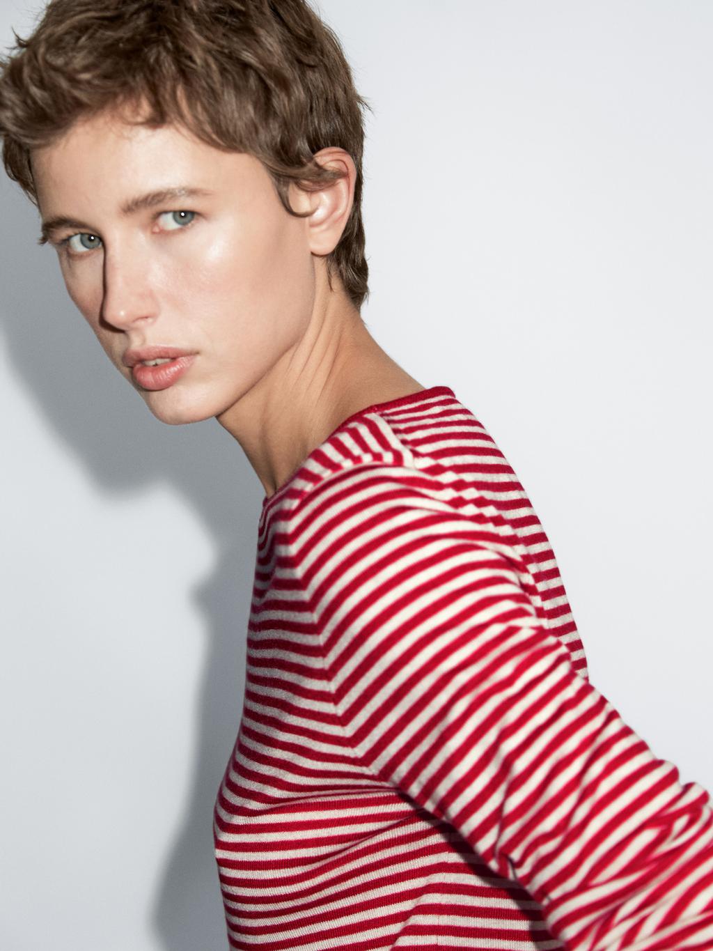 Striped long sleeve knit sweater